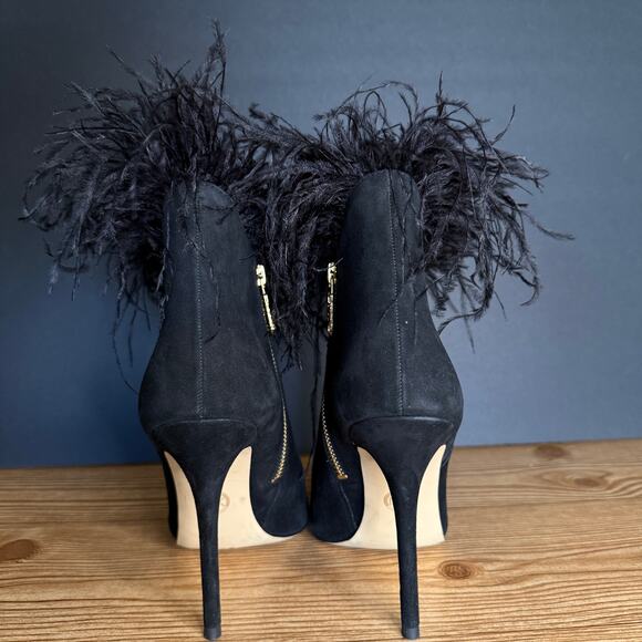 Michael Kors Black Suede Feather Trim Whitby Heeled Pointed Toe Booties Women 10 - Picture 7 of 11